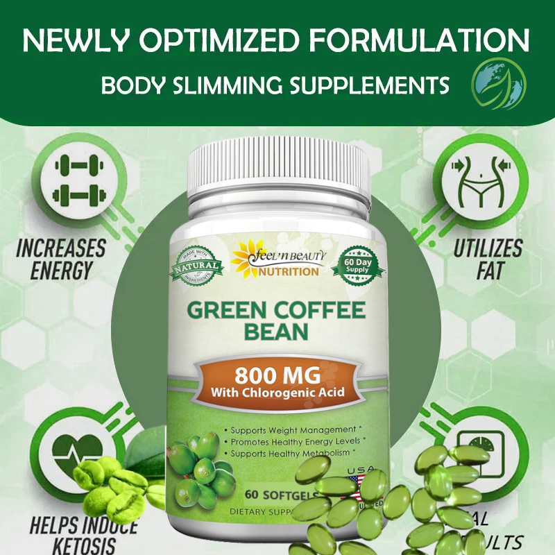 ----Extrait de café vert à 50 % d'acides chlorogéniques 800MG - GREEN COFFEE BEAN - pour le métabolisme, antioxydant naturel et perte de poids, à base de plantes - 60 capsules molles végétaliennes ----Extrait de café vert à 50 % d'acides chlorogéniques 800MG - GREEN COFFEE BEAN - pour le métabolisme, antioxydant naturel et perte de poids, à base de plantes - 60 capsules molles végétaliennes
