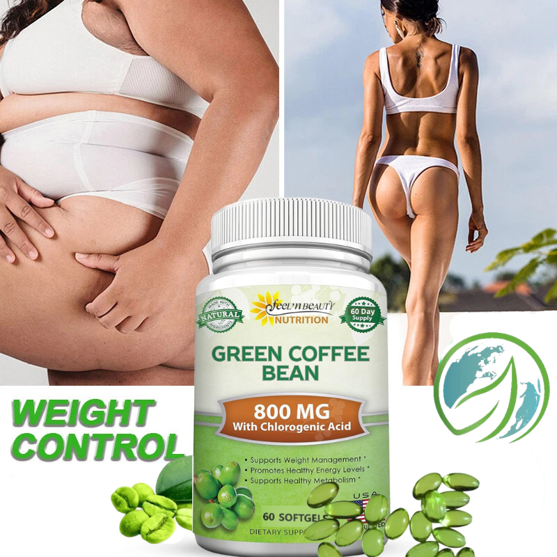 ---Extrait de café vert à 50 % d'acides chlorogéniques 800MG - GREEN COFFEE BEAN - pour le métabolisme, antioxydant naturel et perte de poids, à base de plantes - 60 capsules molles végétaliennes ---Extrait de café vert à 50 % d'acides chlorogéniques 800MG - GREEN COFFEE BEAN - pour le métabolisme, antioxydant naturel et perte de poids, à base de plantes - 60 capsules molles végétaliennes